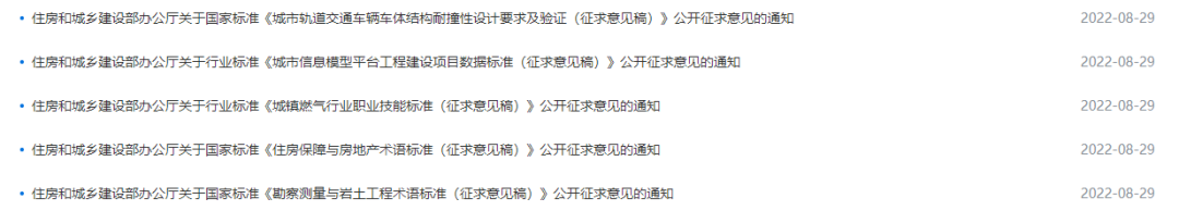 住建部丨3項國(guó)家(jiā)标準、2項行(xíng)業(yè)标準公開(kāi)征求意見(jiàn)